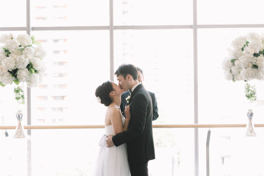 Bride and groom's first ceremony kiss