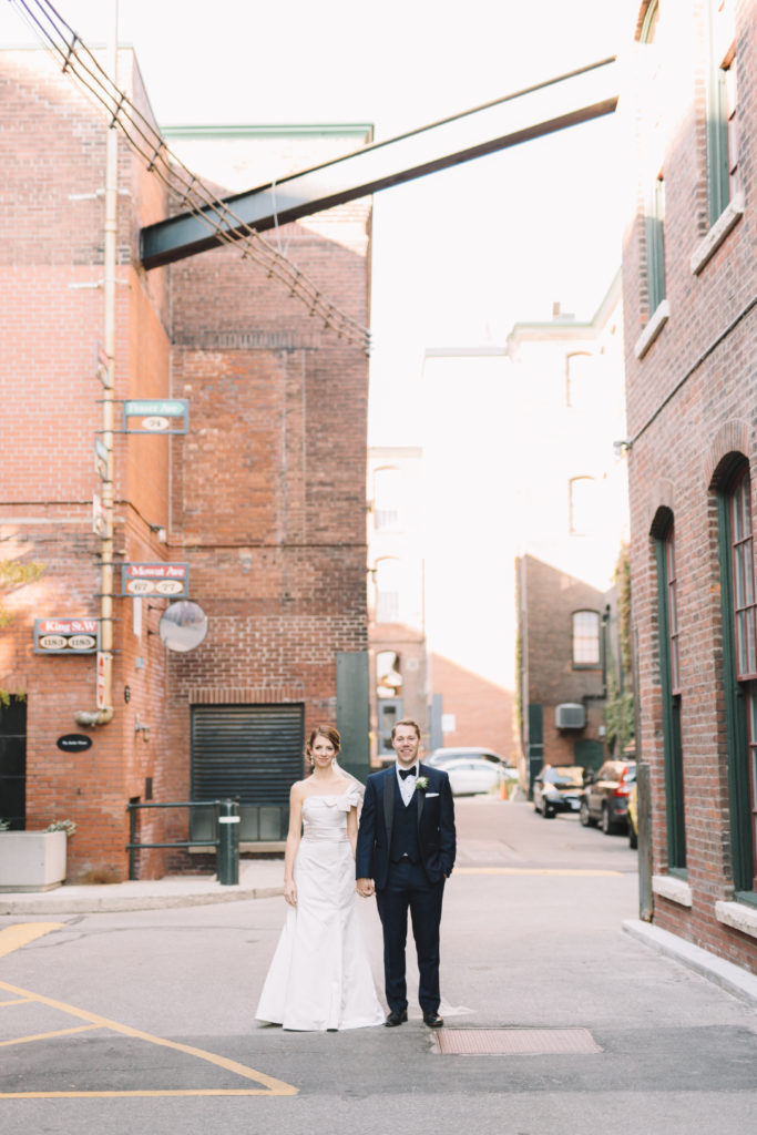Bride and groom portraits in Liberty Village