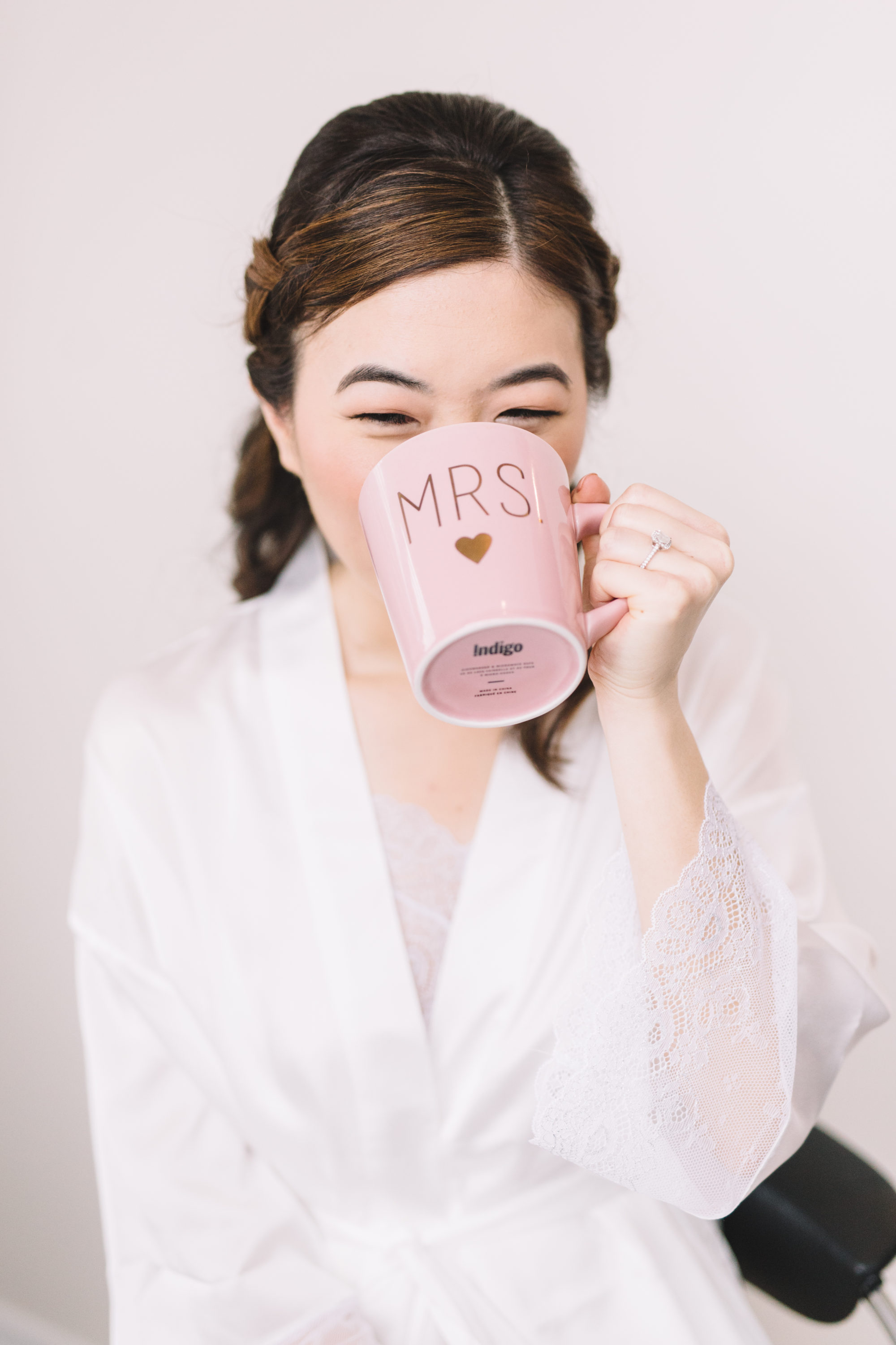 Bride sipping coffee