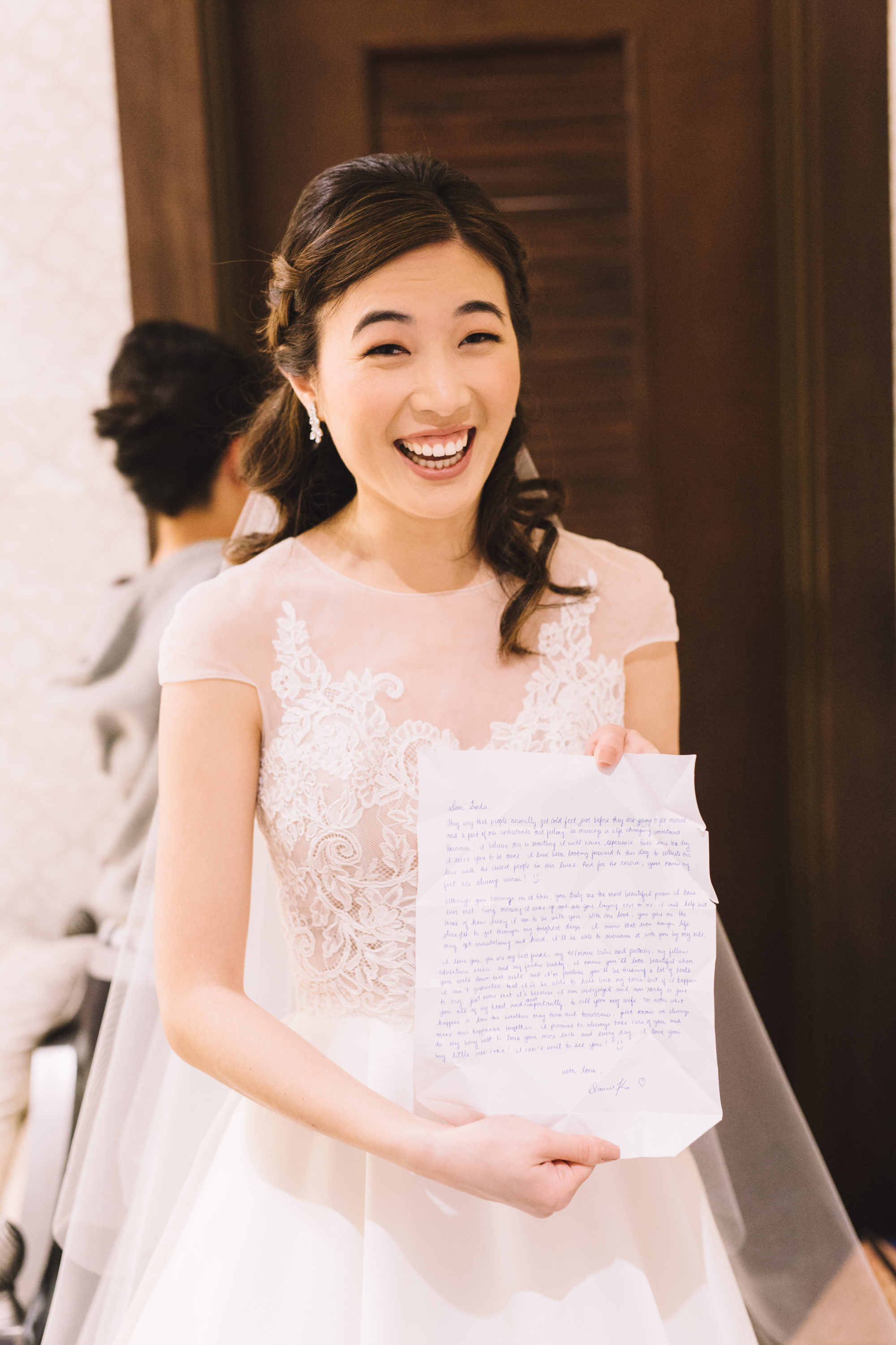 Bride reading letter