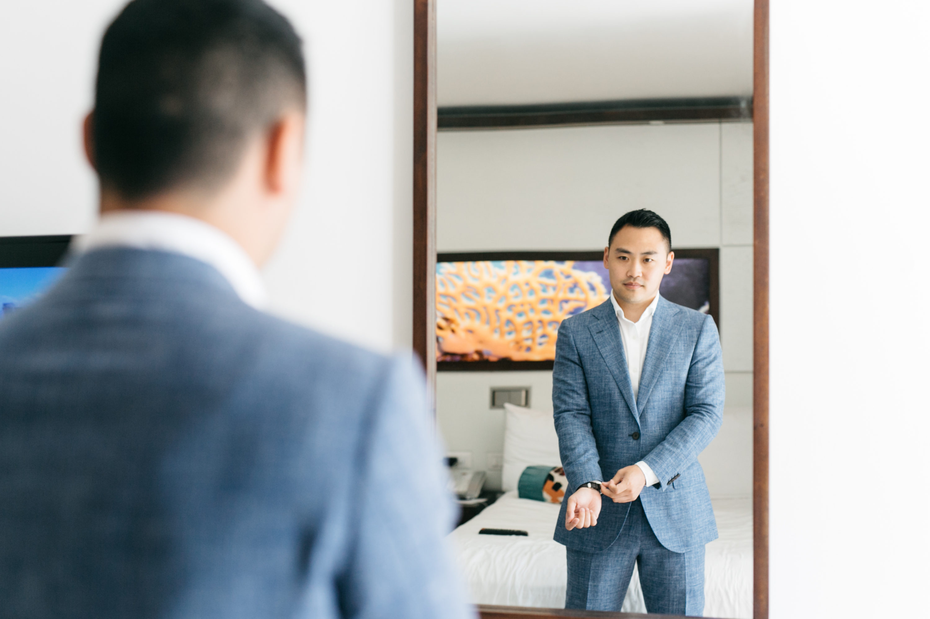 groom getting ready at the Royalton White Sands Resort
