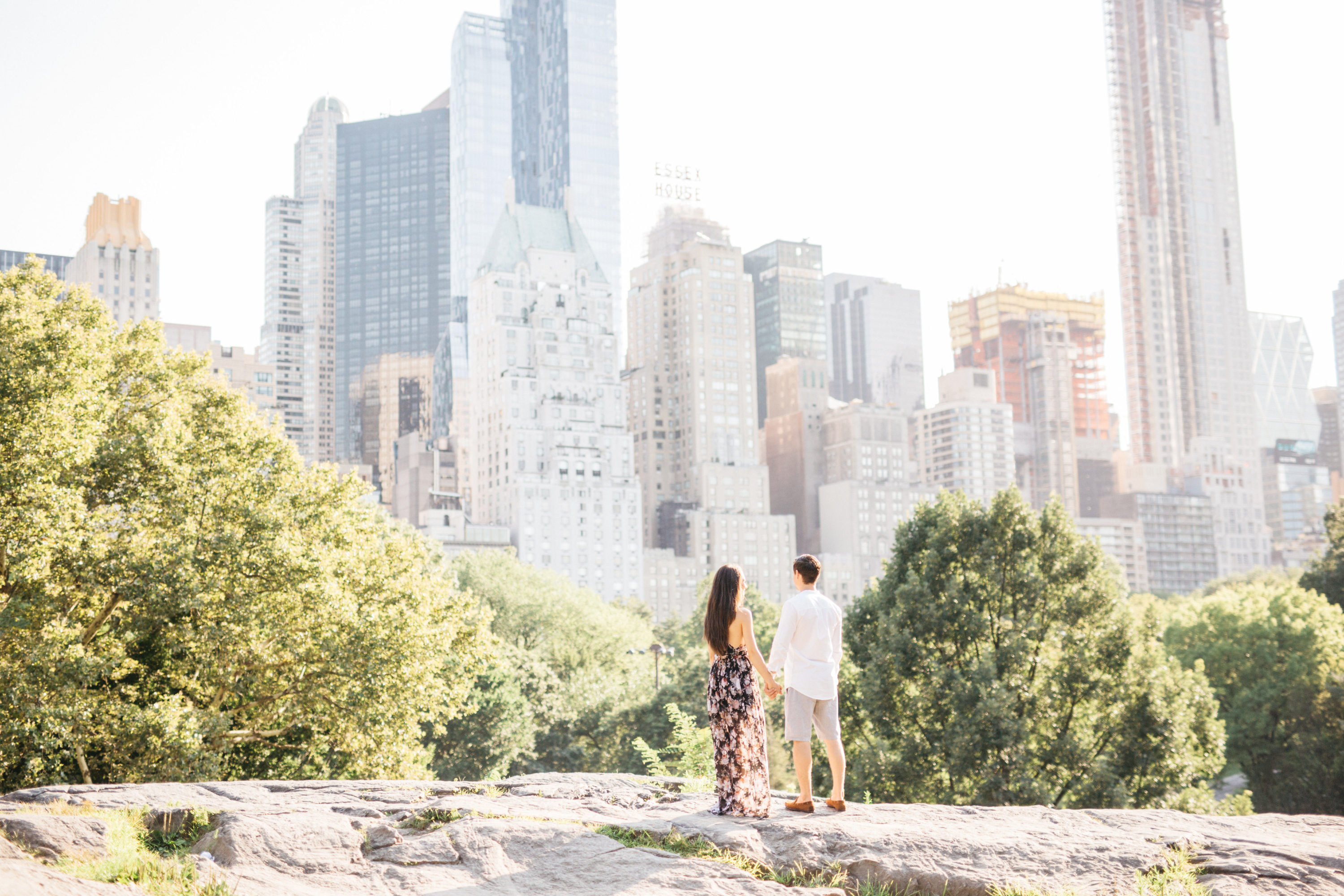 couple looking at city in central park