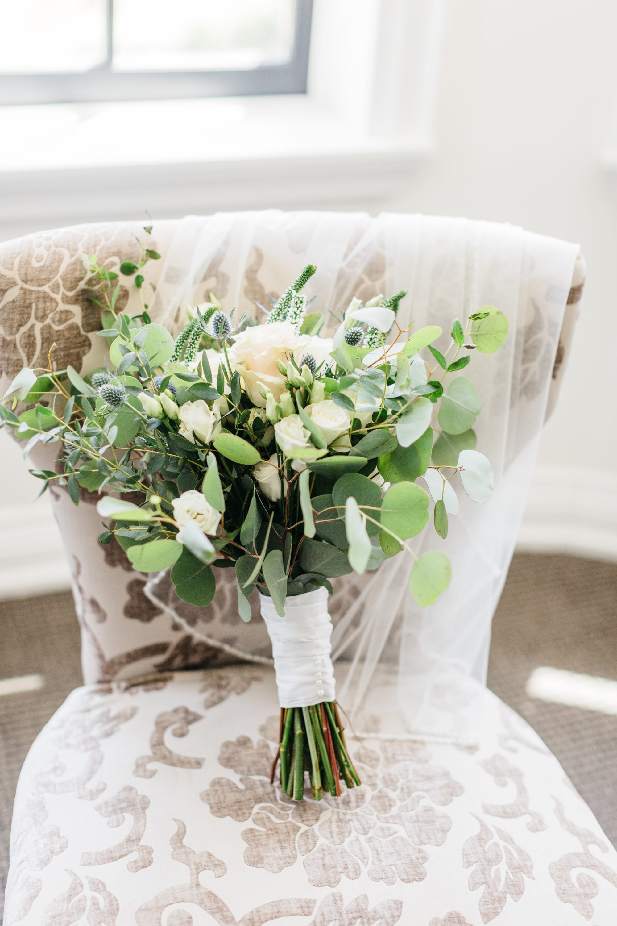 Bride's florals on chair