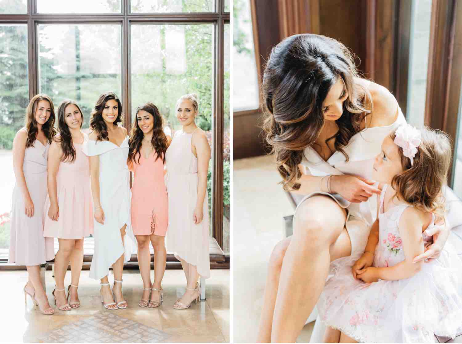Bride with with bridesmaids and flowergirl at Eagles Nest Golf Club bridal shower