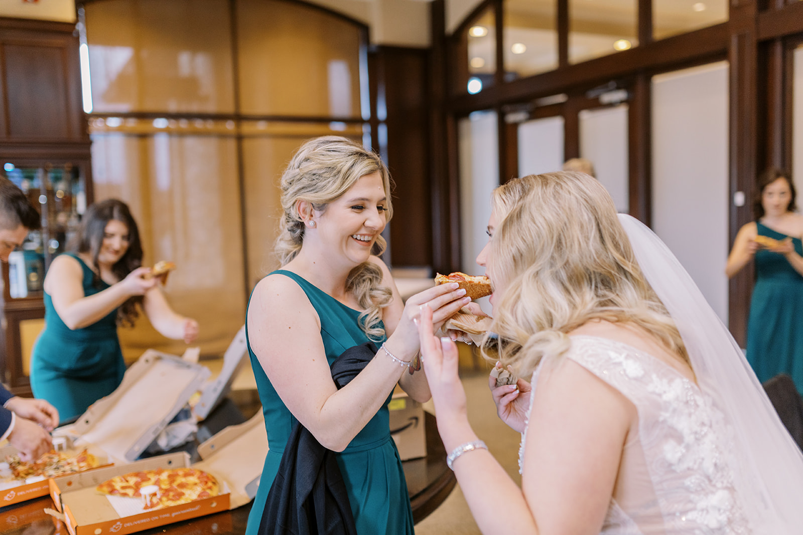 bride eating pizza