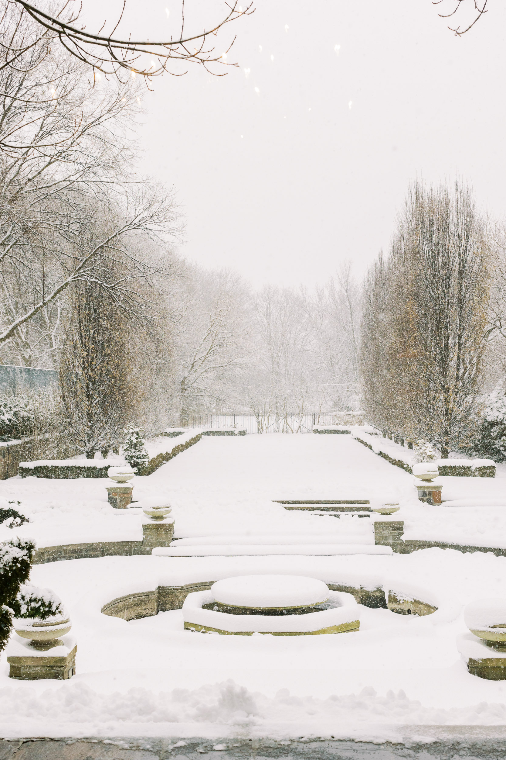 Snowy backyard landscape at Graydon Hall Manor