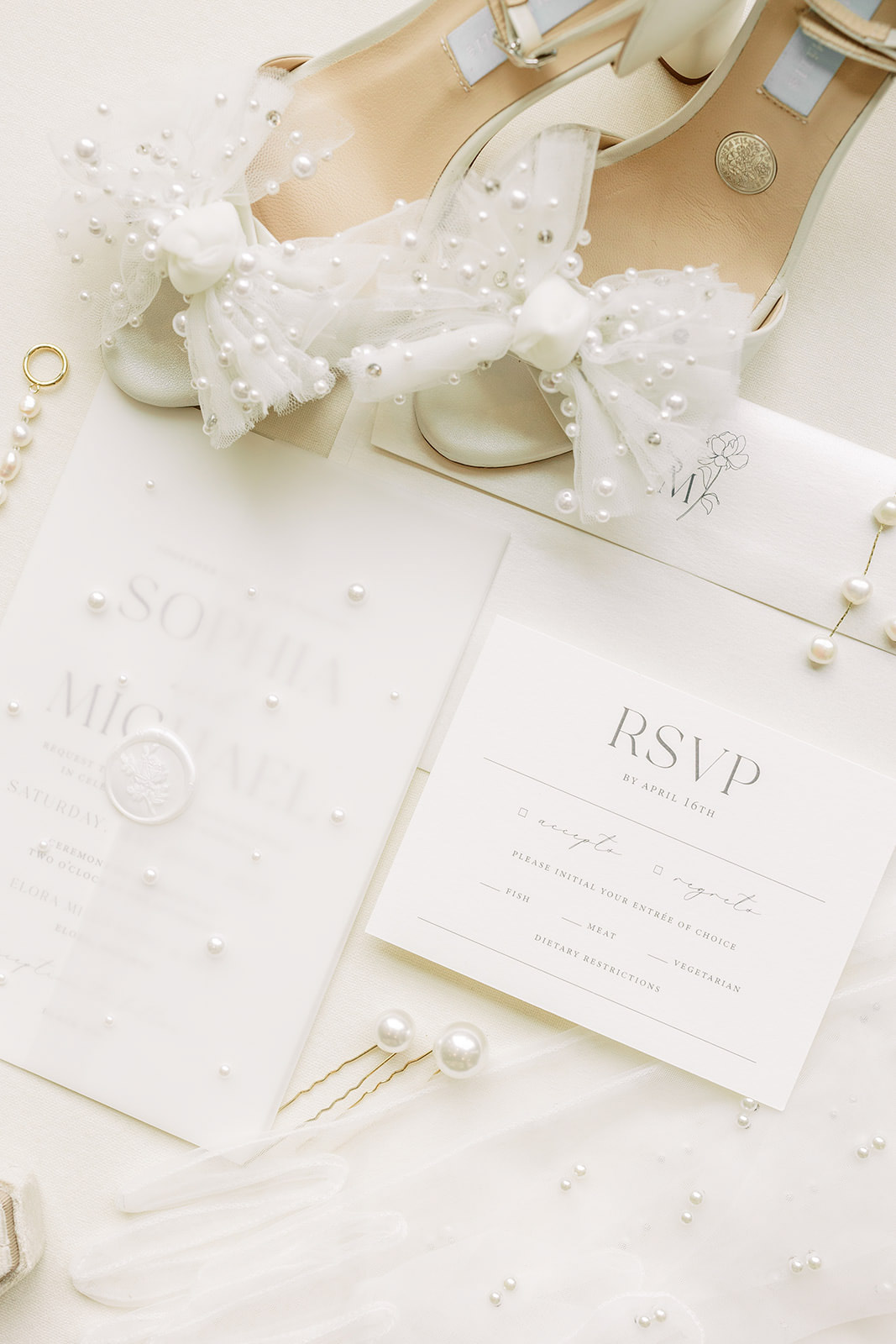 Bridal details flat lay for Elora Mill Wedding Editorial
