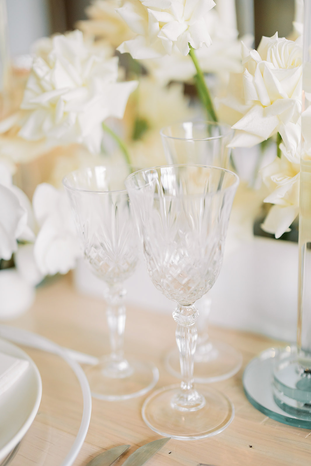 Close up photo of table glasses from W Events & Decor