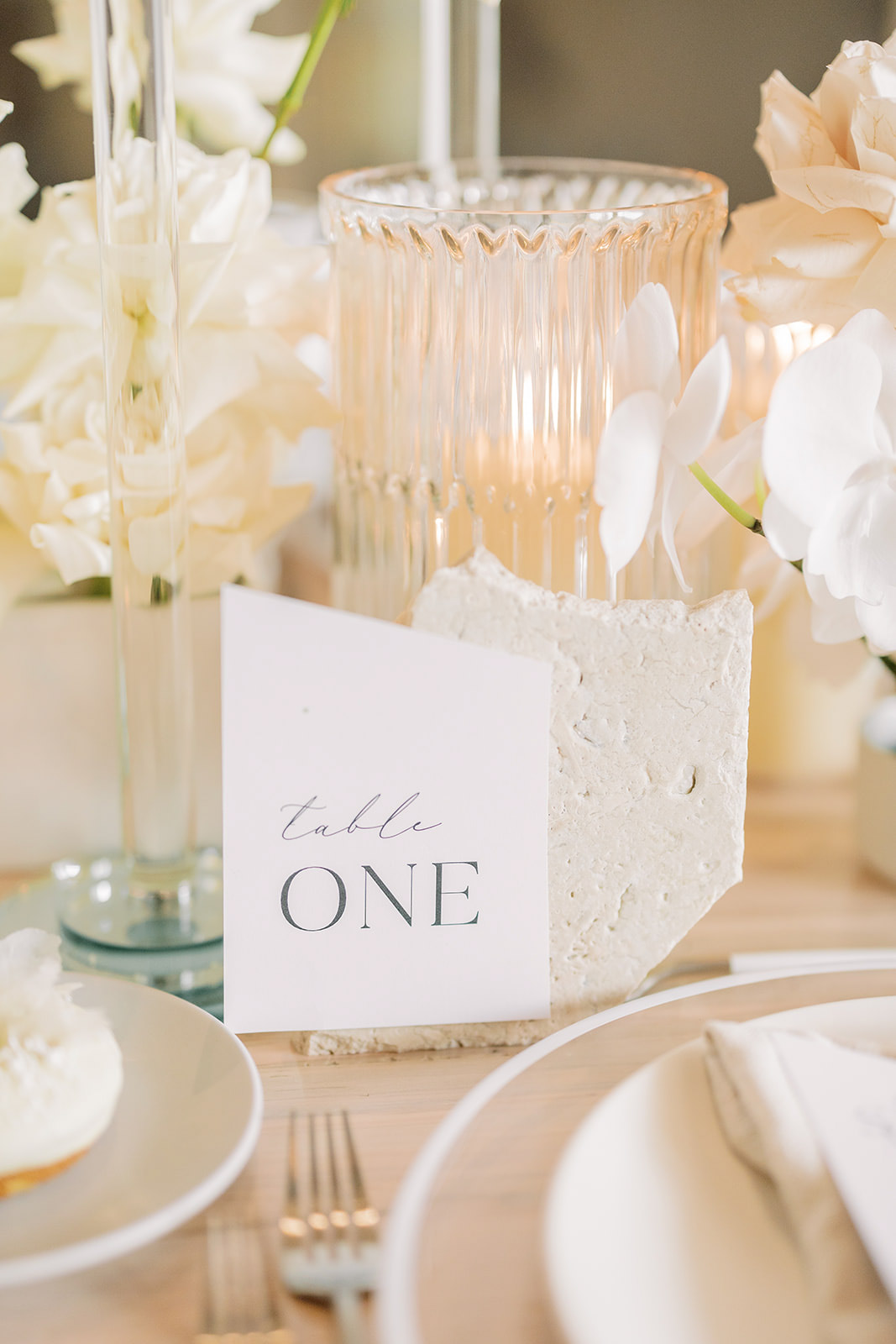 Textured stone table numbers at Wedding Editorial