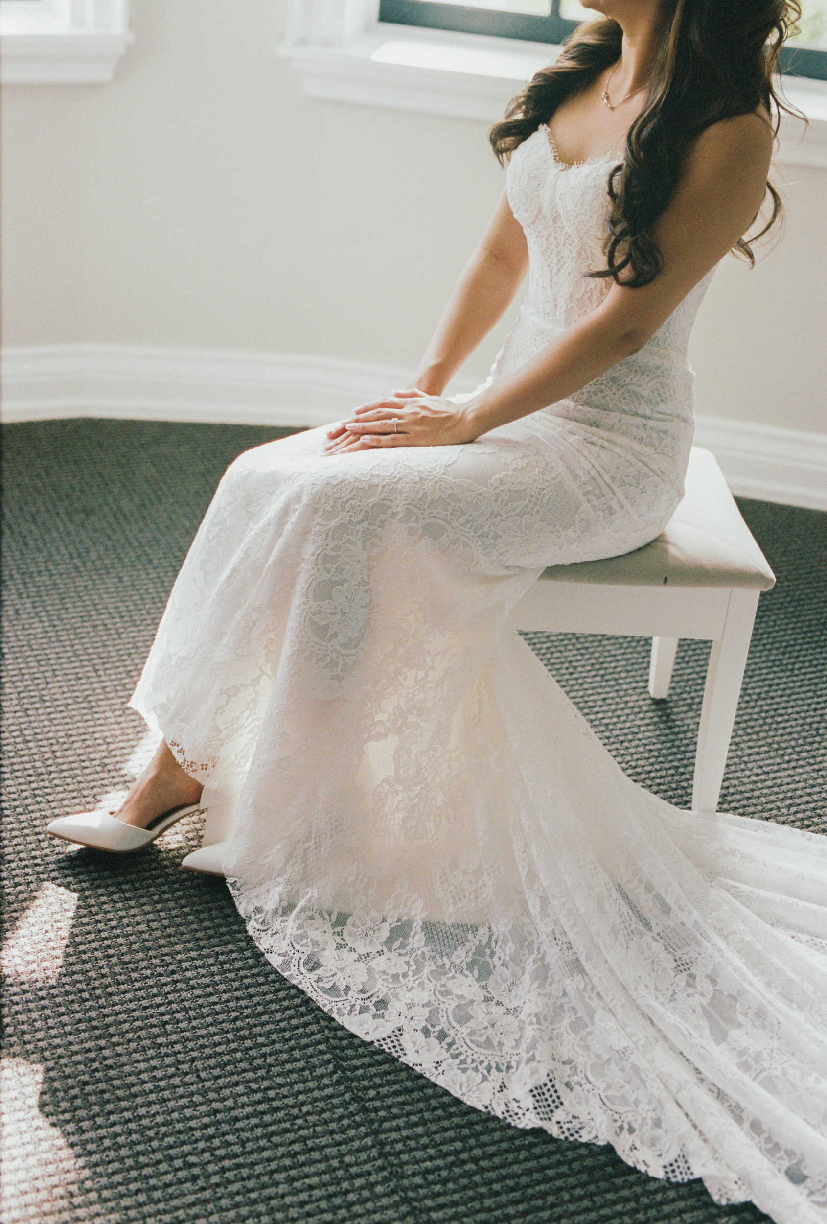 Film photograph of bride getting ready