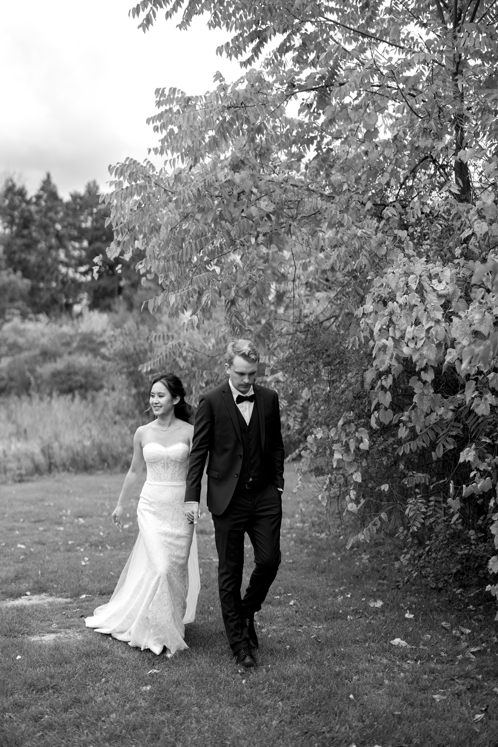 Bride and groom walking 