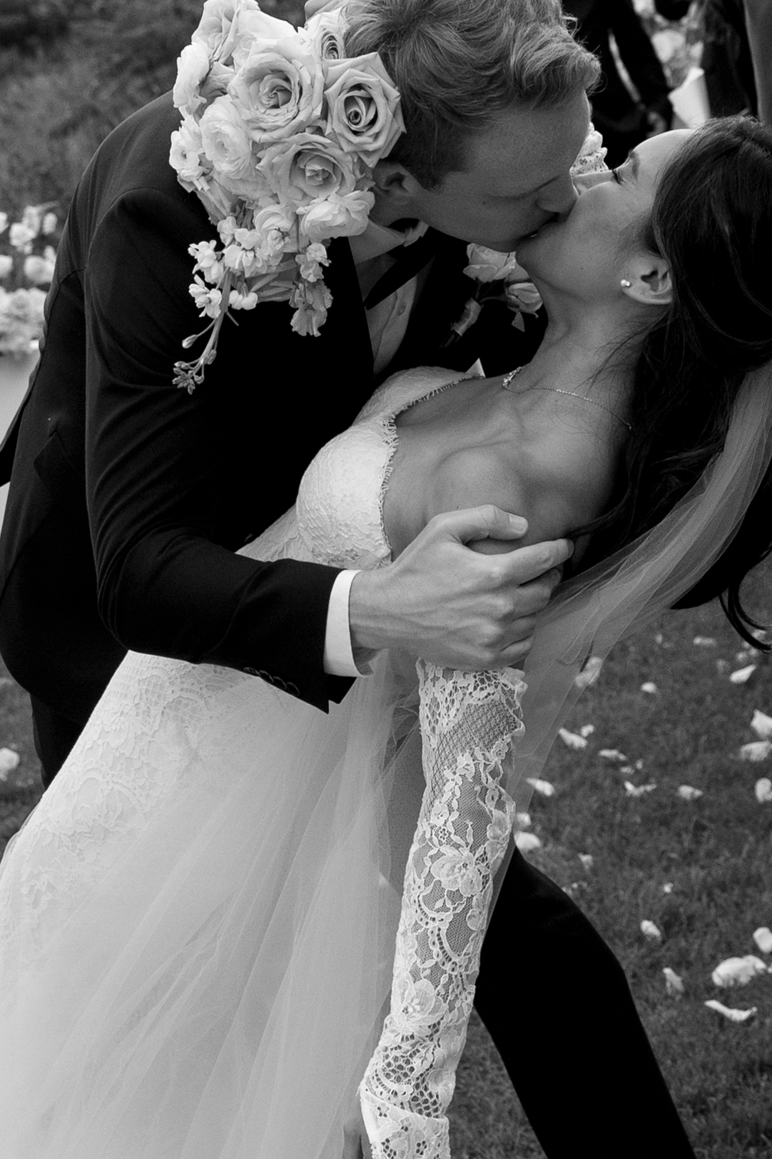 Bride and groom's kissing at dipping 