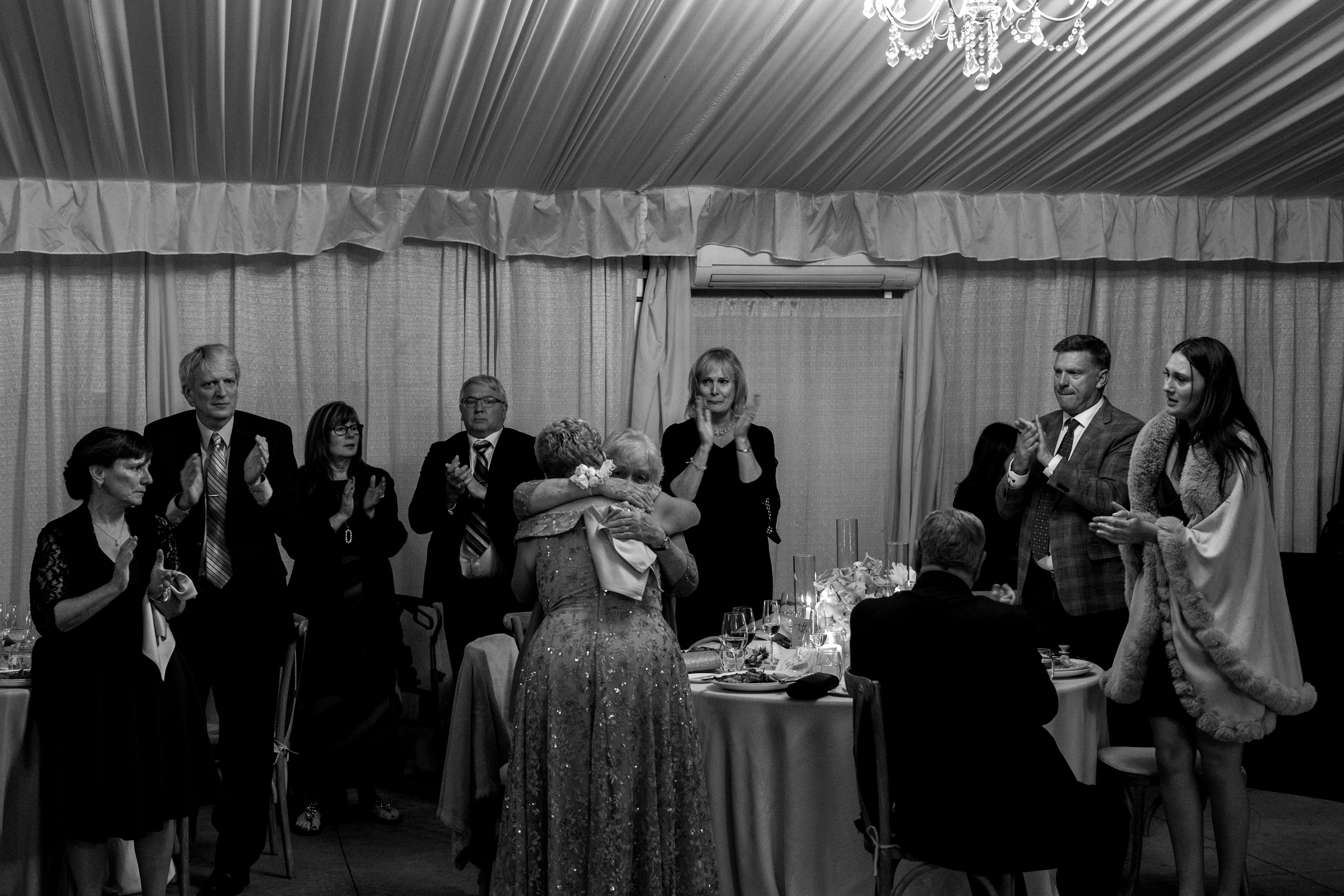 Guest reaction during speeches at Harding Waterfront Estate wedding